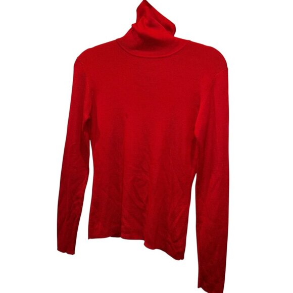 Ann Taylor 100% SILK red Christmas Holiday turtleneck S - Picture 1 of 4